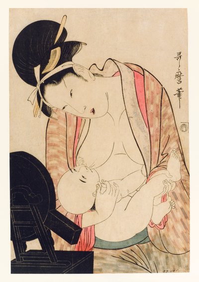 Mother nursing her child before a mirror stand, c.1800-04 by Kitagawa Utamaro